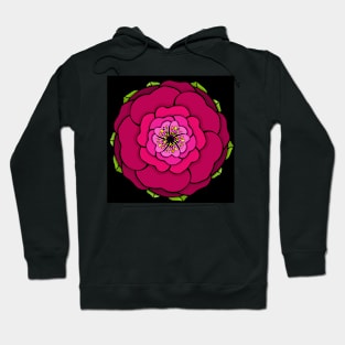 Graphic flower in red-pink tones on black background Hoodie